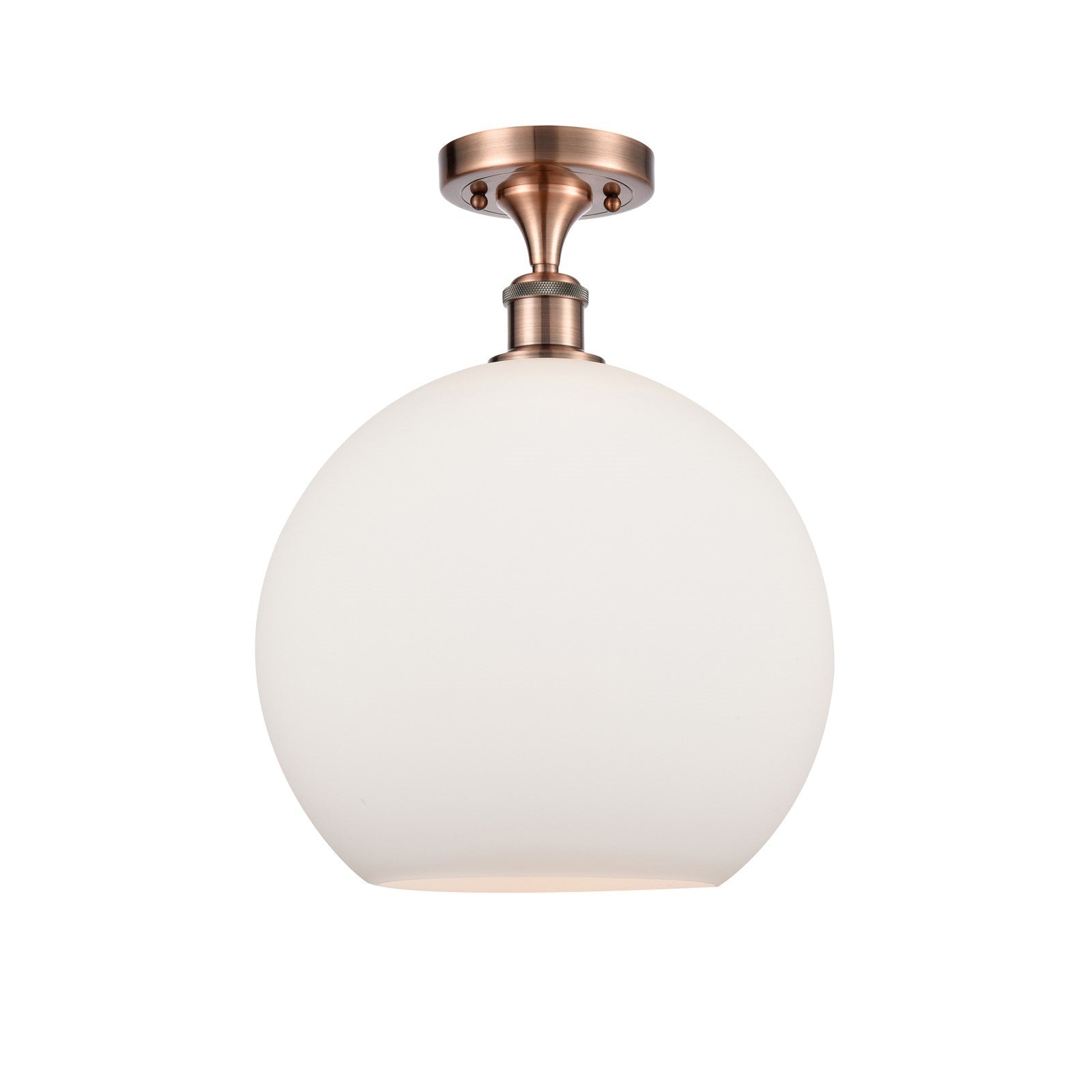 Innovations Athens 12in 1-Light Semi-Flush Mount | Industrial Antique Copper Steel and Matte White Glass | Entryway & Hallway | Model 616-1F-AC-G121-12
