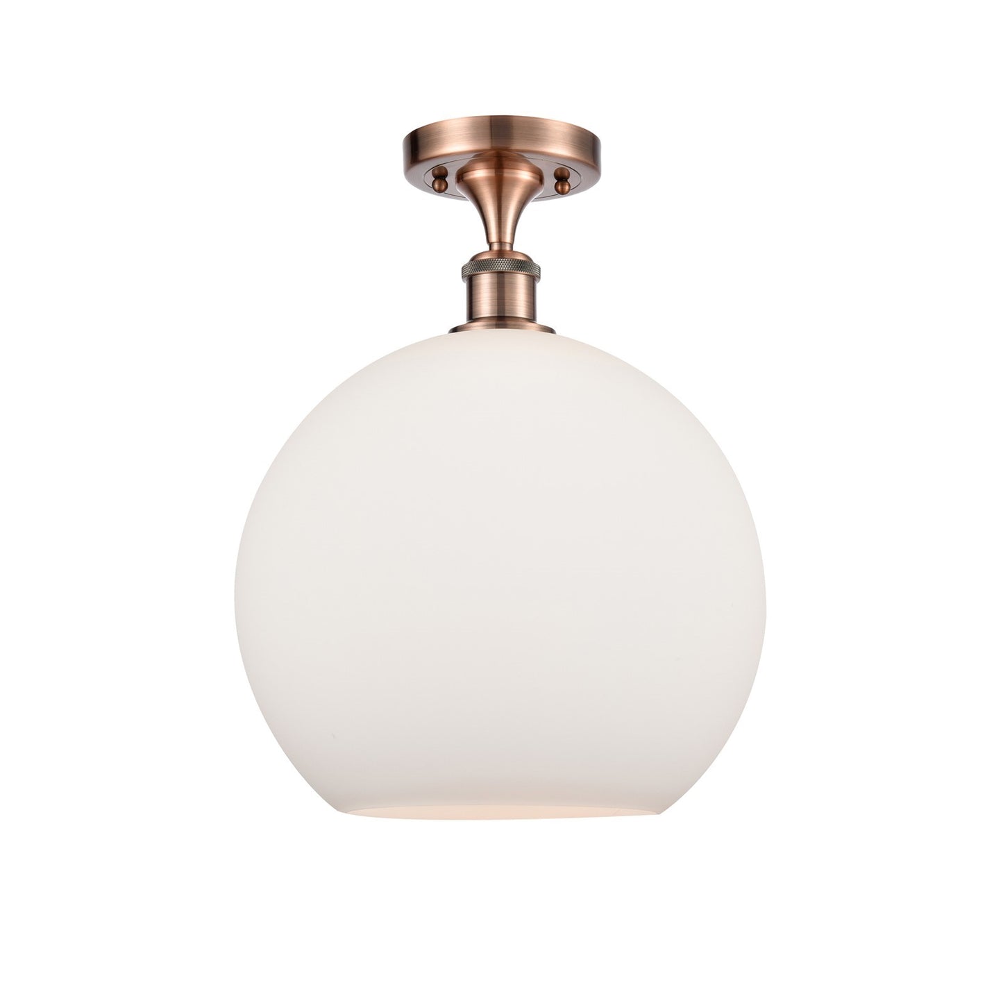 Innovations Athens 12in 1-Light Semi-Flush Mount | Industrial Antique Copper Steel and Matte White Glass | Entryway & Hallway | Model 616-1F-AC-G121-12