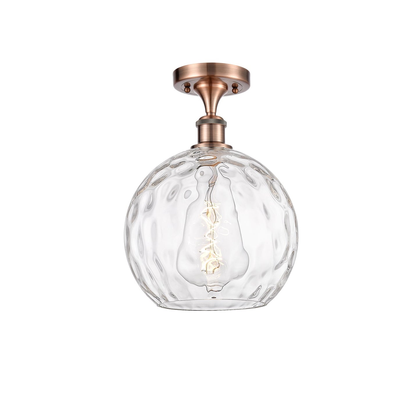 Innovations Athens Water Glass 10in 1-Light Semi-Flush Mount | Industrial Antique Copper and Clear Water Glass | Kitchen & | Model 616-1F-AC-G1215-10