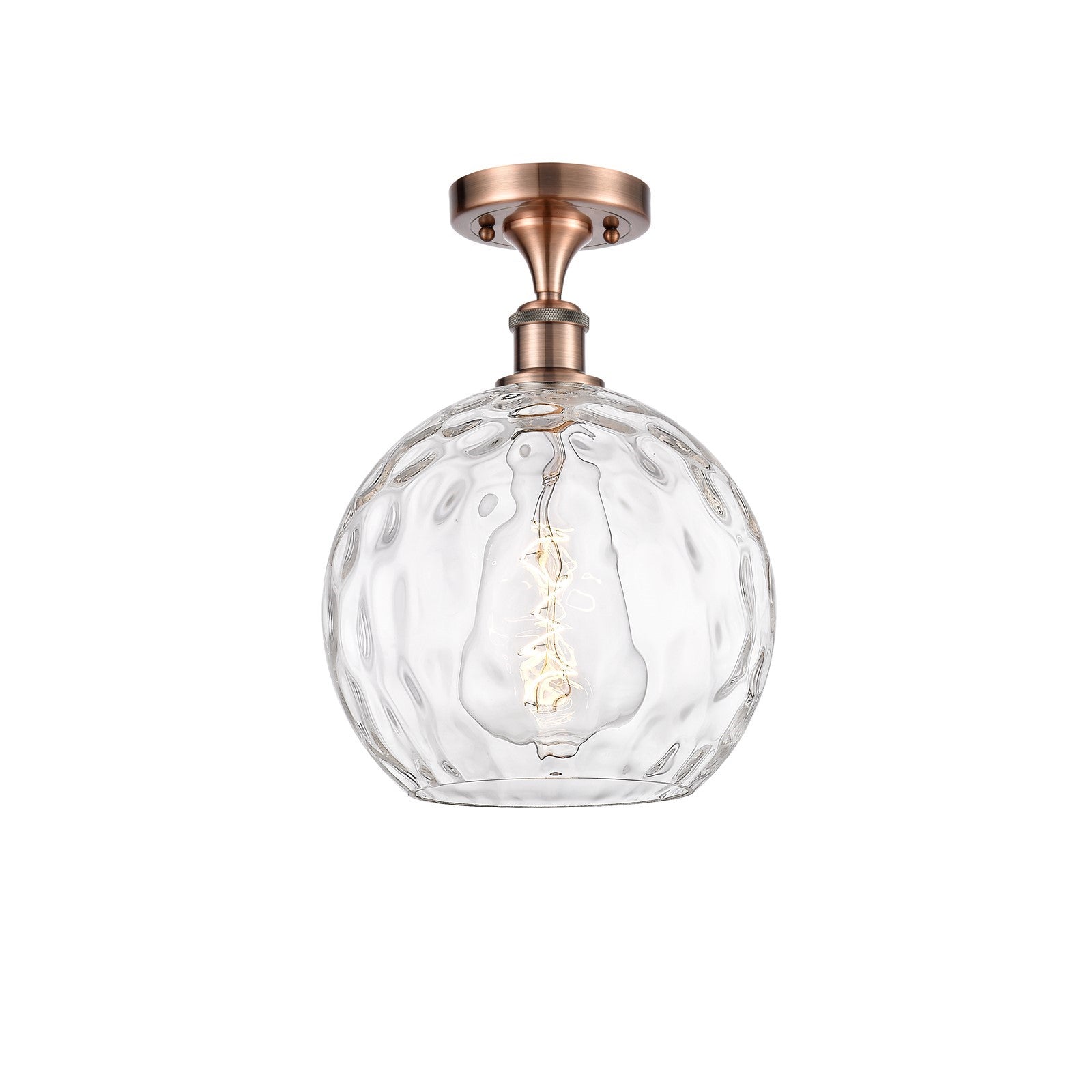 Innovations Athens Water Glass 10in 1-Light Semi-Flush Mount | Industrial Antique Copper and Clear Water Glass | Kitchen & | Model 616-1F-AC-G1215-10