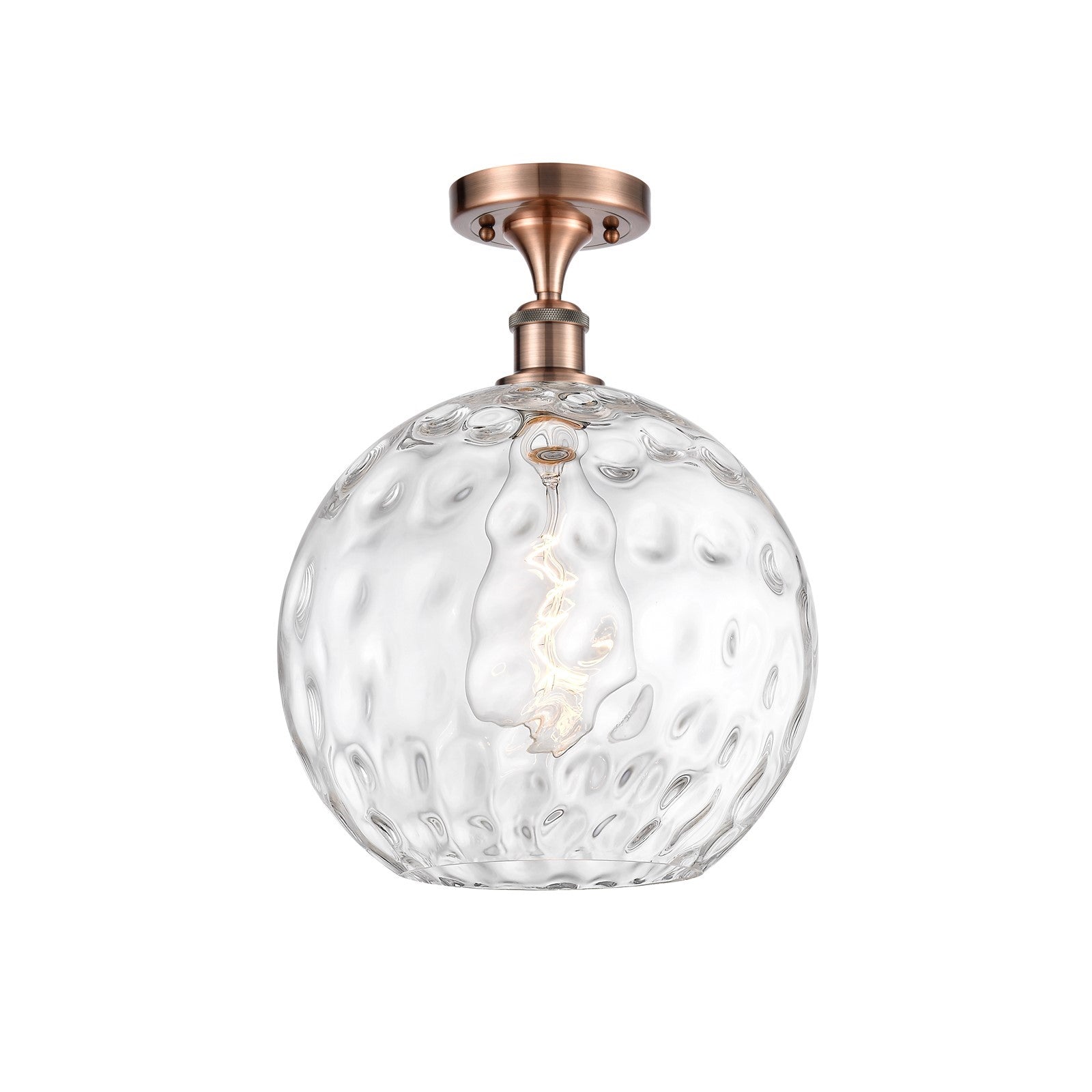 Innovations Athens Water Glass 12in 1-Light Semi-Flush Mount | Industrial Antique Copper Steel and Clear Water Glass | Entryway | Model 616-1F-AC-G1215-12