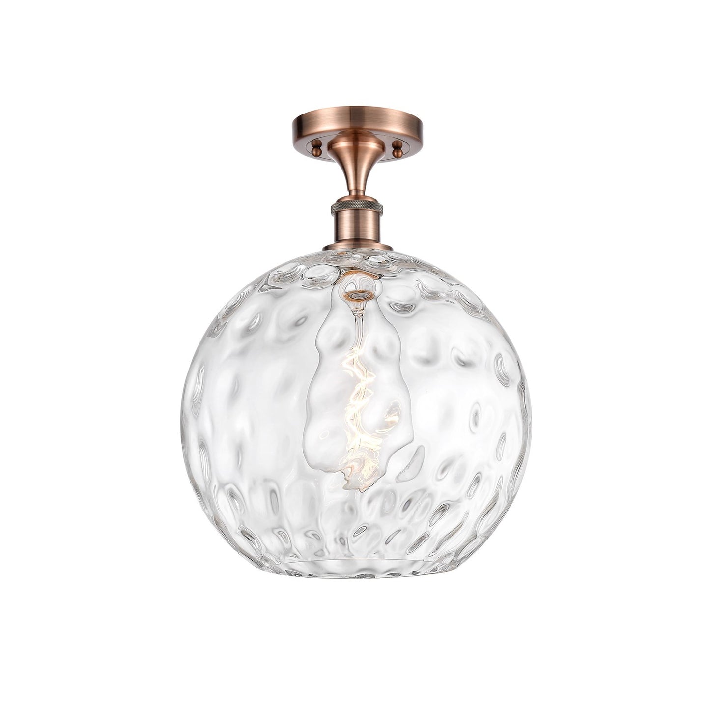 Innovations Athens Water Glass 12in 1-Light Semi-Flush Mount | Industrial Antique Copper Steel and Clear Water Glass | Entryway | Model 616-1F-AC-G1215-12