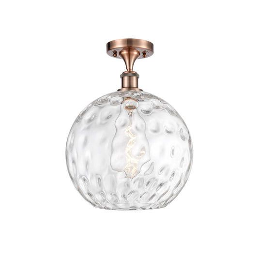 Innovations Athens Water Glass 12in 1-Light Semi-Flush Mount | Industrial Antique Copper Steel and Clear Water Glass | Entryway | Model 616-1F-AC-G1215-12