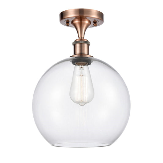 Innovations Athens 10in 1-Light Semi-Flush Mount | Industrial Antique Copper Steel and Clear Glass | Entryway & Hallway | 10 x | Model 616-1F-AC-G122-10