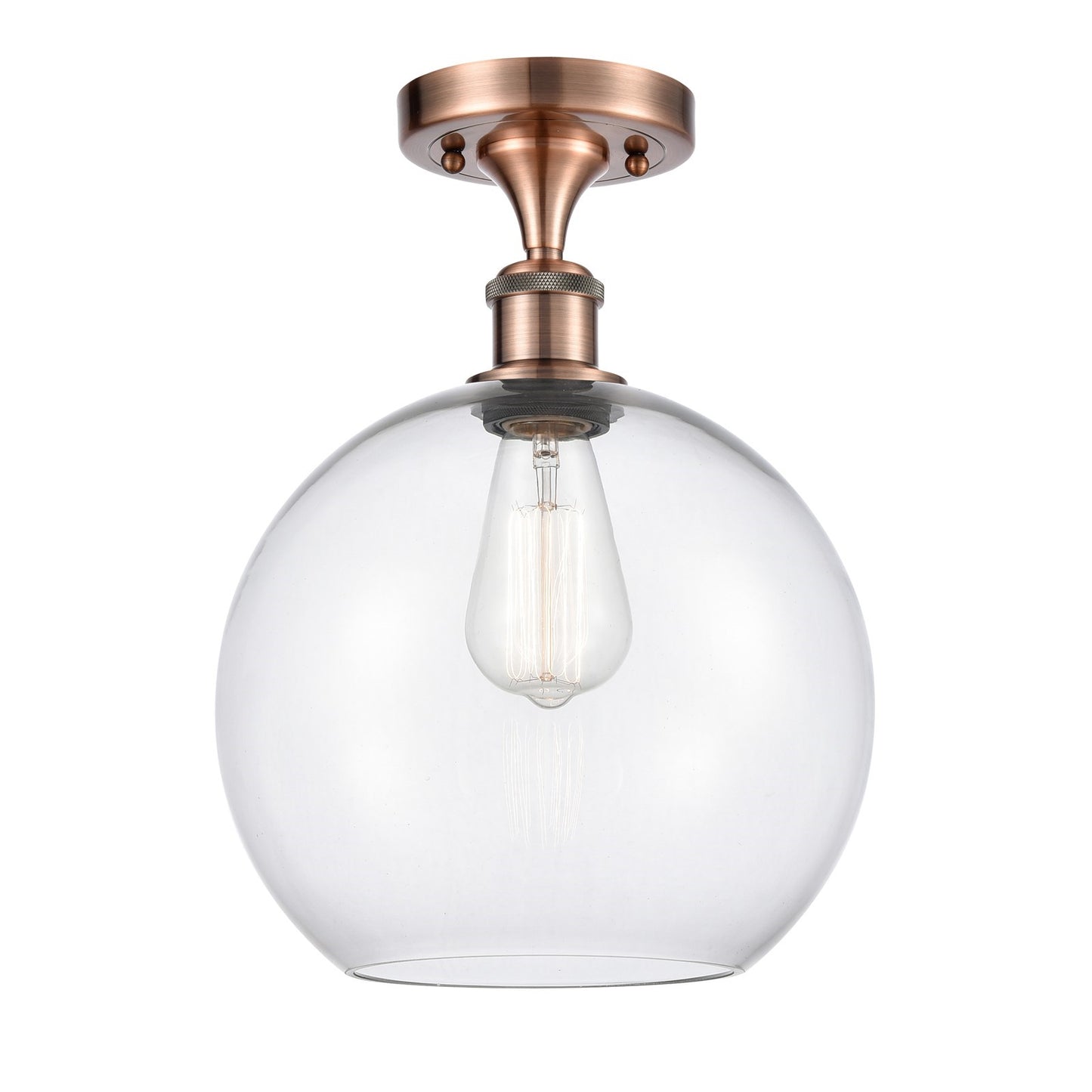 Innovations Athens 10in 1-Light Semi-Flush Mount | Industrial Antique Copper Steel and Clear Glass | Entryway & Hallway | 10 x | Model 616-1F-AC-G122-10
