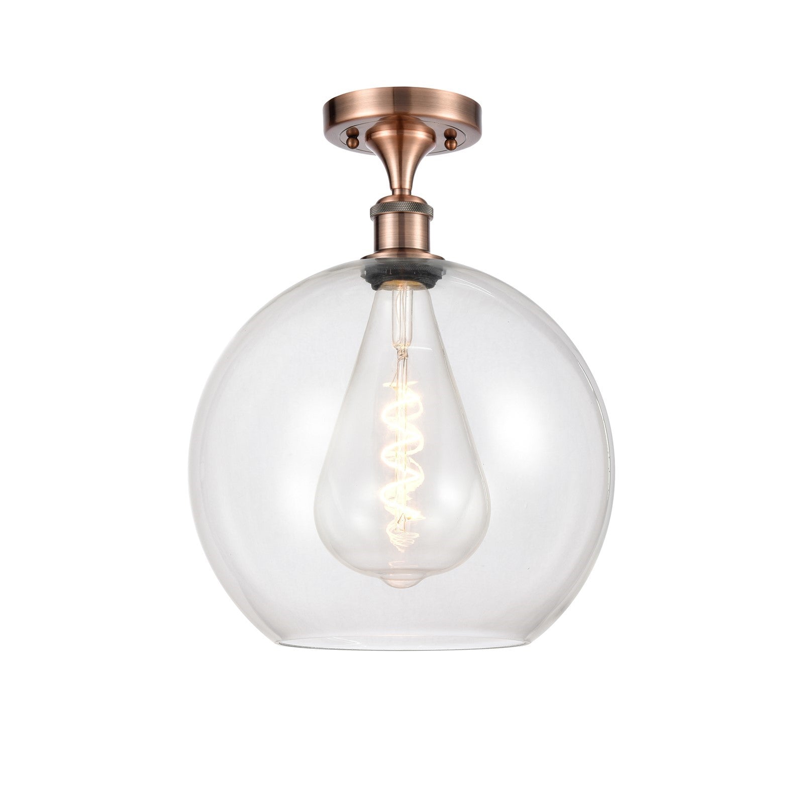 Innovations Athens 12in 1-Light Semi-Flush Mount | Industrial Antique Copper Steel and Clear Glass | Entryway & Hallway | 11.75 | Model 616-1F-AC-G122-12