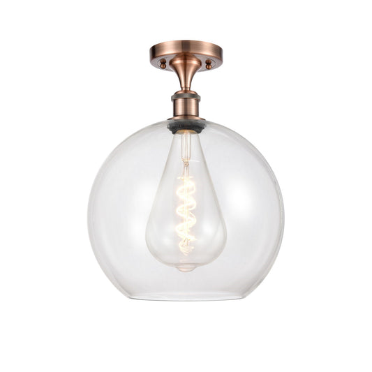 Innovations Athens 12in 1-Light Semi-Flush Mount | Industrial Antique Copper Steel and Clear Glass | Entryway & Hallway | 11.75 | Model 616-1F-AC-G122-12