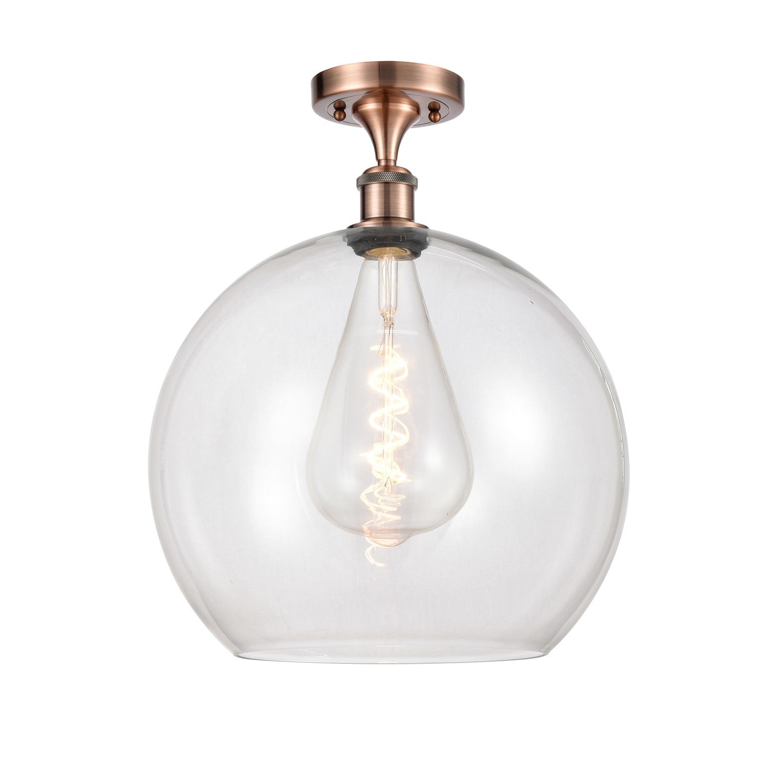 Innovations Athens 14in 1-Light Semi-Flush Mount | Industrial Antique Copper Steel and Clear Glass | Entryway & Hallway | 13.75 | Model 616-1F-AC-G122-14