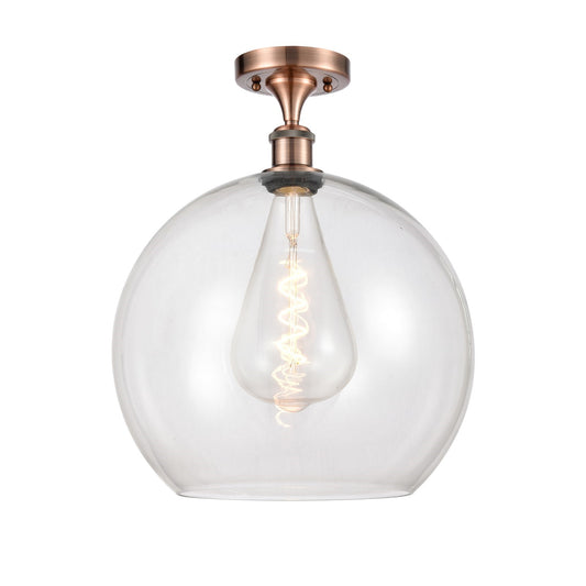 Innovations Athens 14in 1-Light Semi-Flush Mount | Industrial Antique Copper Steel and Clear Glass | Entryway & Hallway | 13.75 | Model 616-1F-AC-G122-14
