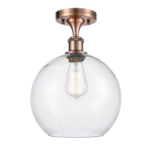 Innovations Athens 10in 1-Light Semi-Flush Mount | Industrial Antique Copper Steel and Seedy Glass | Entryway & Hallway | 10 x | Model 616-1F-AC-G124-10
