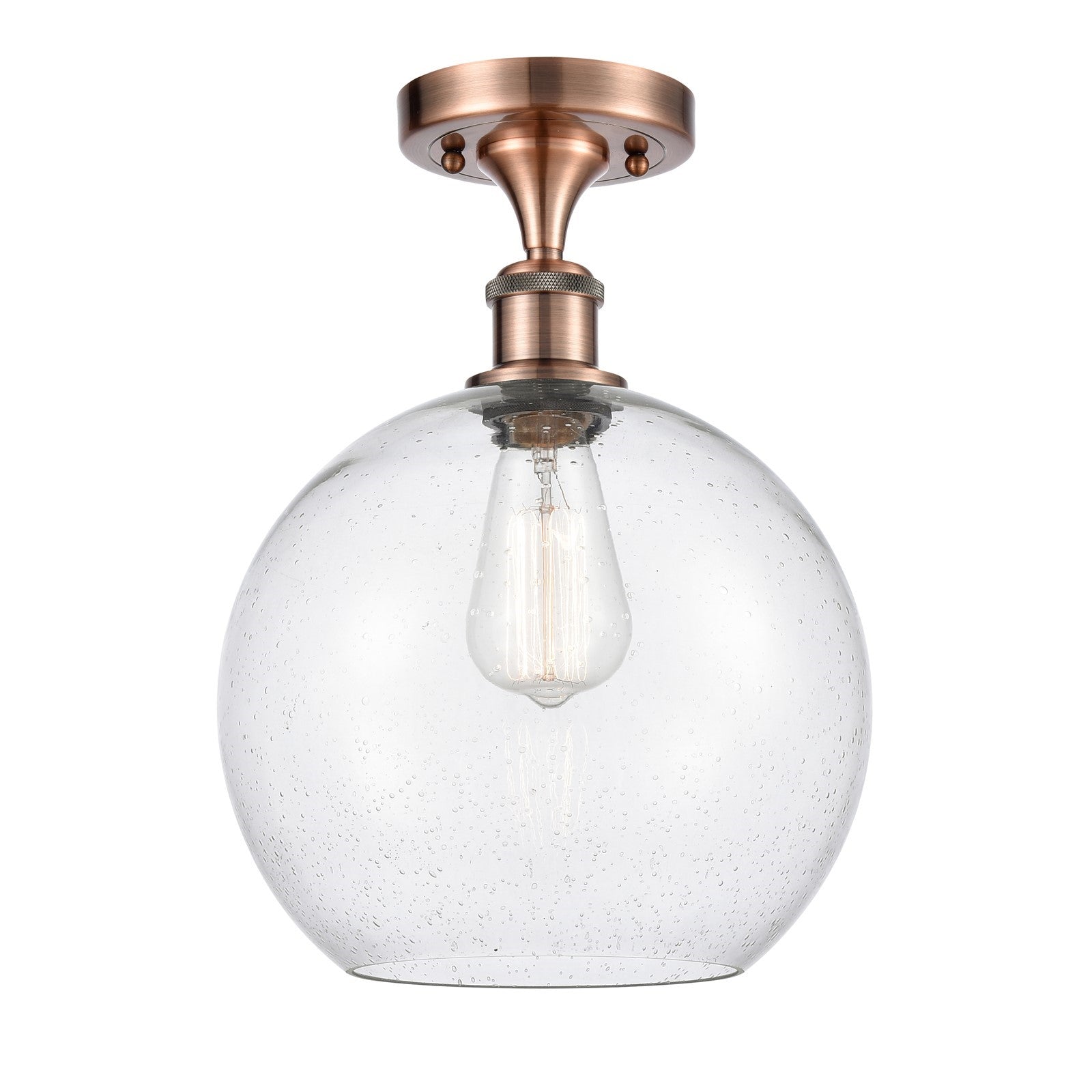 Innovations Athens 10in 1-Light Semi-Flush Mount | Industrial Antique Copper Steel and Seedy Glass | Entryway & Hallway | 10 x | Model 616-1F-AC-G124-10