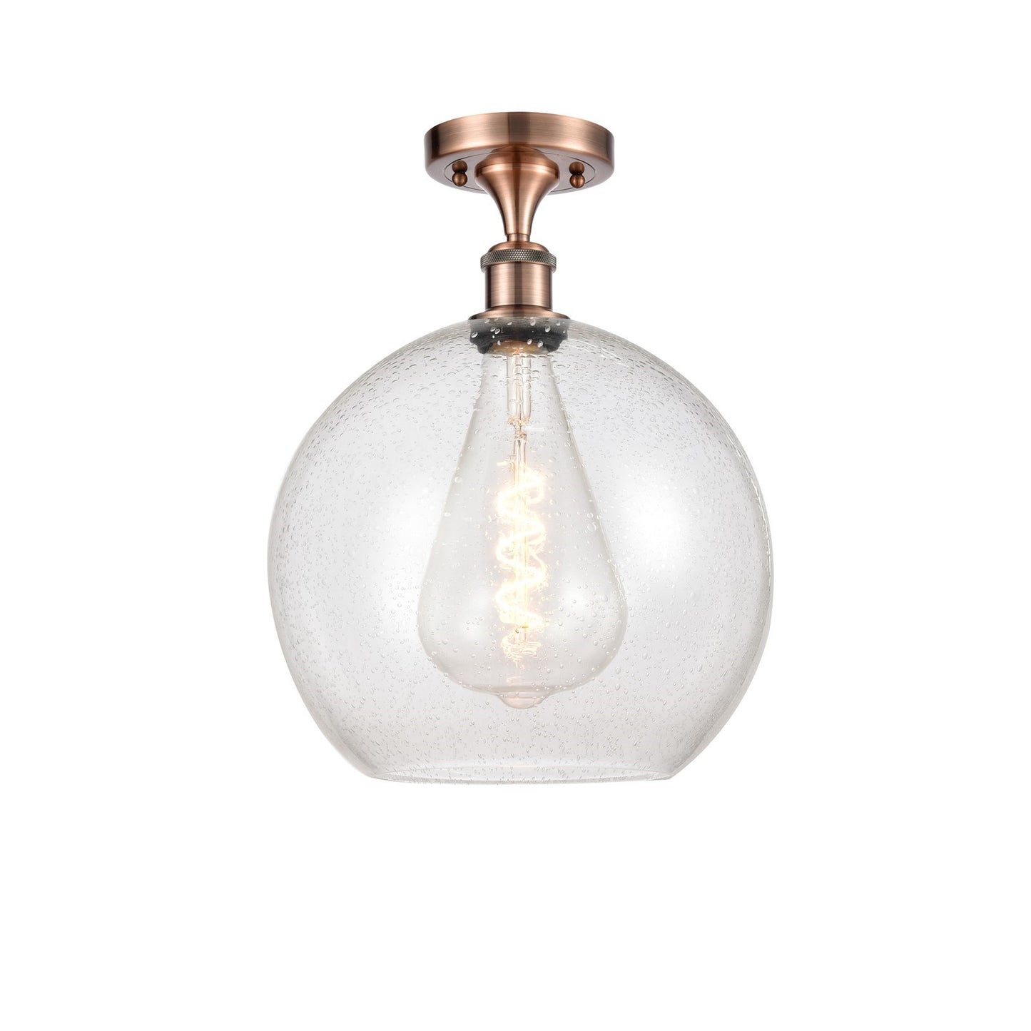 Innovations Athens 12in 1-Light Semi-Flush Mount | Industrial Antique Copper Steel and Seedy Glass | Entryway & Hallway | 11.75 | Model 616-1F-AC-G124-12