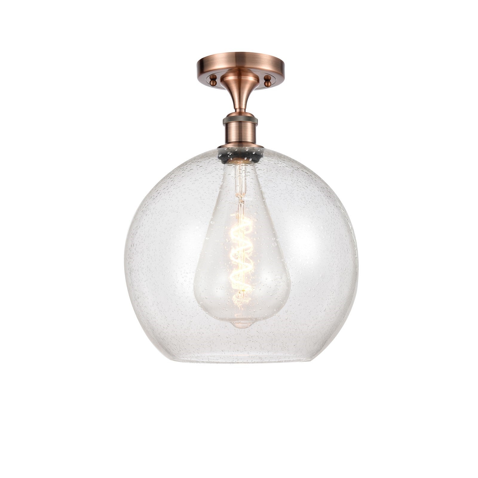 Innovations Athens 12in 1-Light Semi-Flush Mount | Industrial Antique Copper Steel and Seedy Glass | Entryway & Hallway | 11.75 | Model 616-1F-AC-G124-12