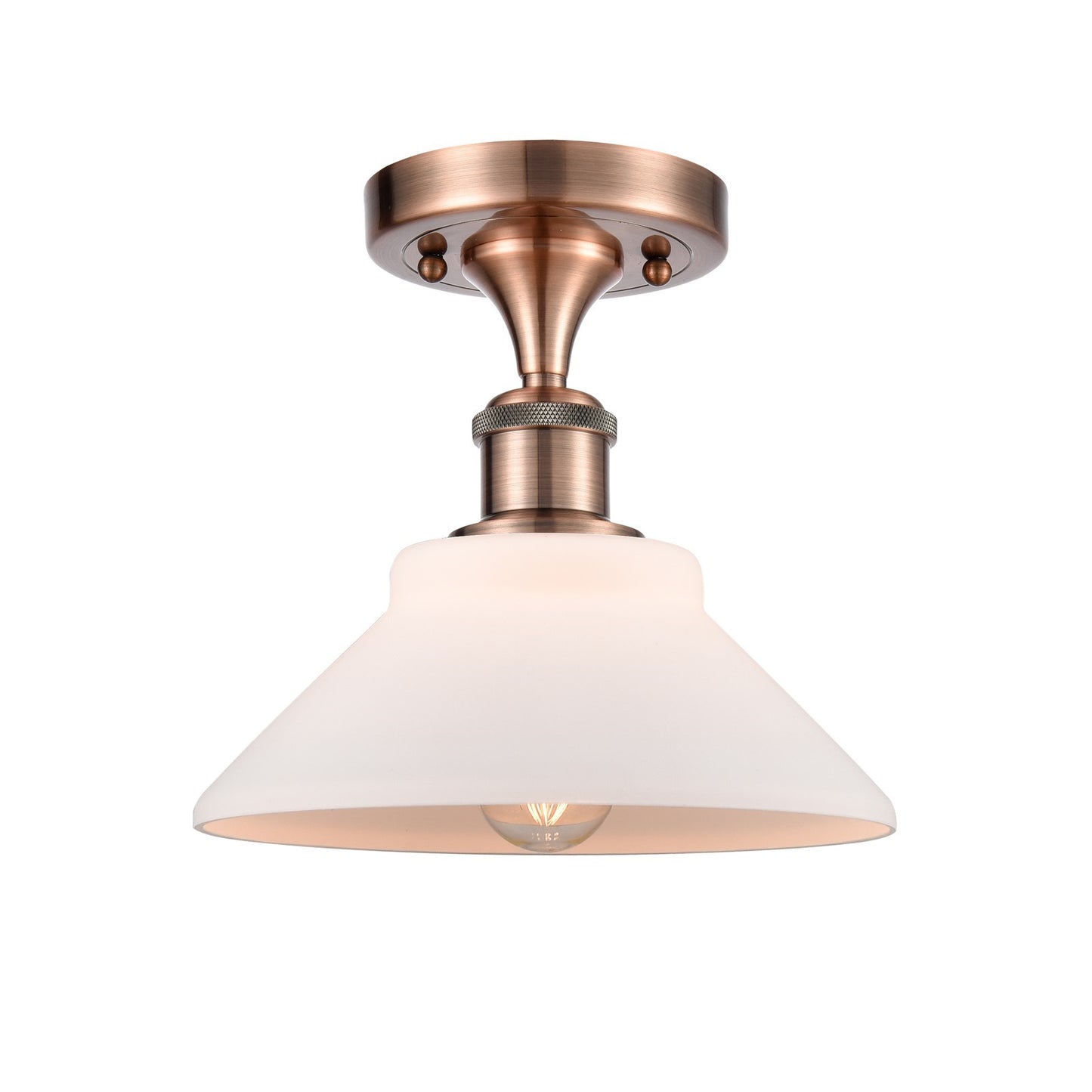 Innovations Orwell 8in 1-Light Semi-Flush Mount | Industrial Antique Copper Steel and Matte White Glass | Entryway & Hallway | 8.38 | Model 616-1F-AC-G131