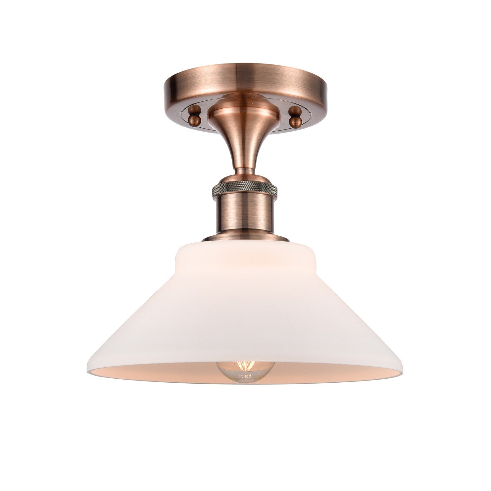 Innovations Orwell 8in 1-Light Semi-Flush Mount | Industrial Antique Copper Steel and Matte White Glass | Entryway & Hallway | 8.38 | Model 616-1F-AC-G131