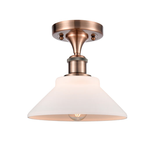 Innovations Orwell 8in 1-Light Semi-Flush Mount | Industrial Antique Copper Steel and Matte White Glass | Entryway & Hallway | 8.38 | Model 616-1F-AC-G131