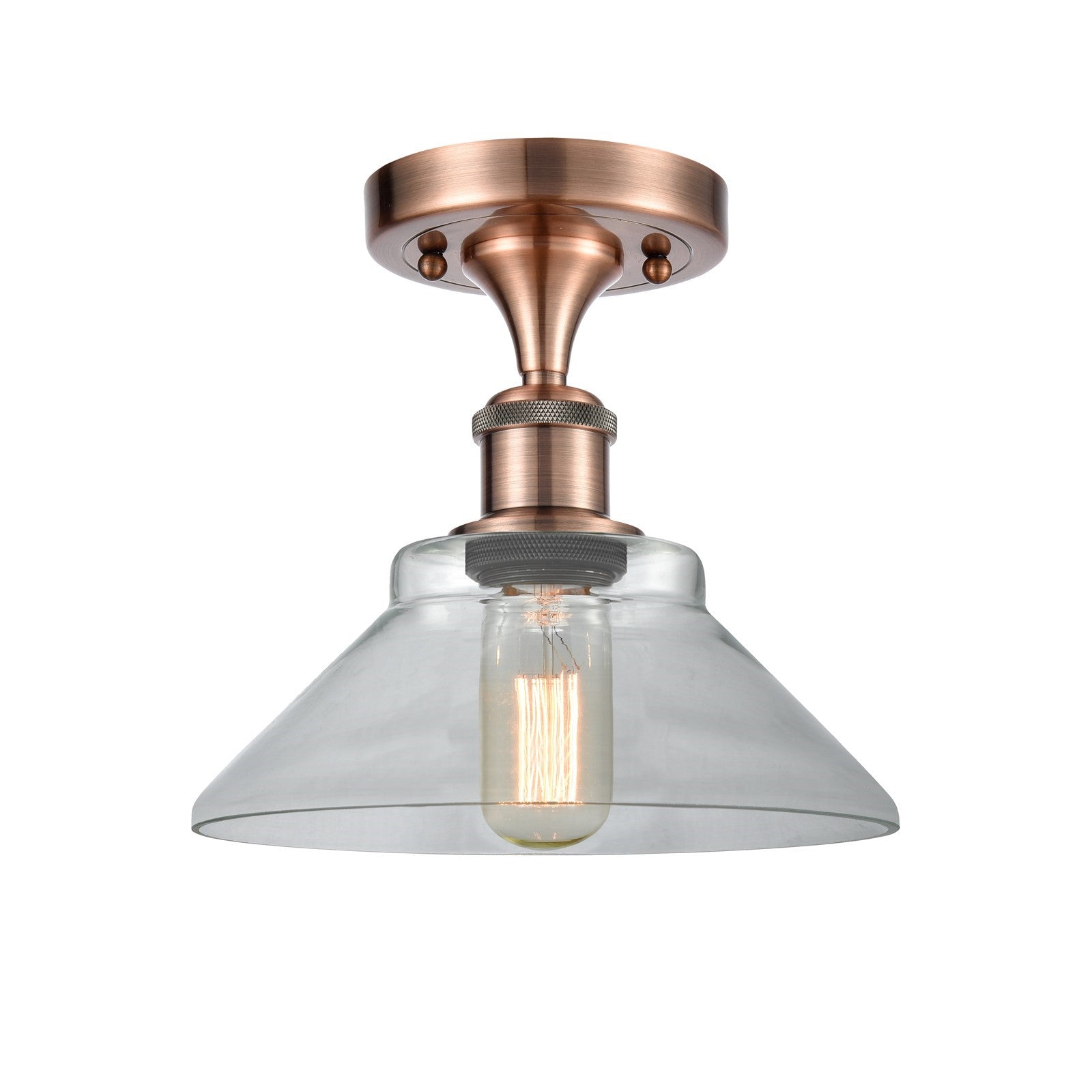 Innovations Orwell 8in 1-Light Semi-Flush Mount | Industrial Antique Copper Steel and Clear Glass | Hallway & Entryway | 8.38 x | Model 616-1F-AC-G132