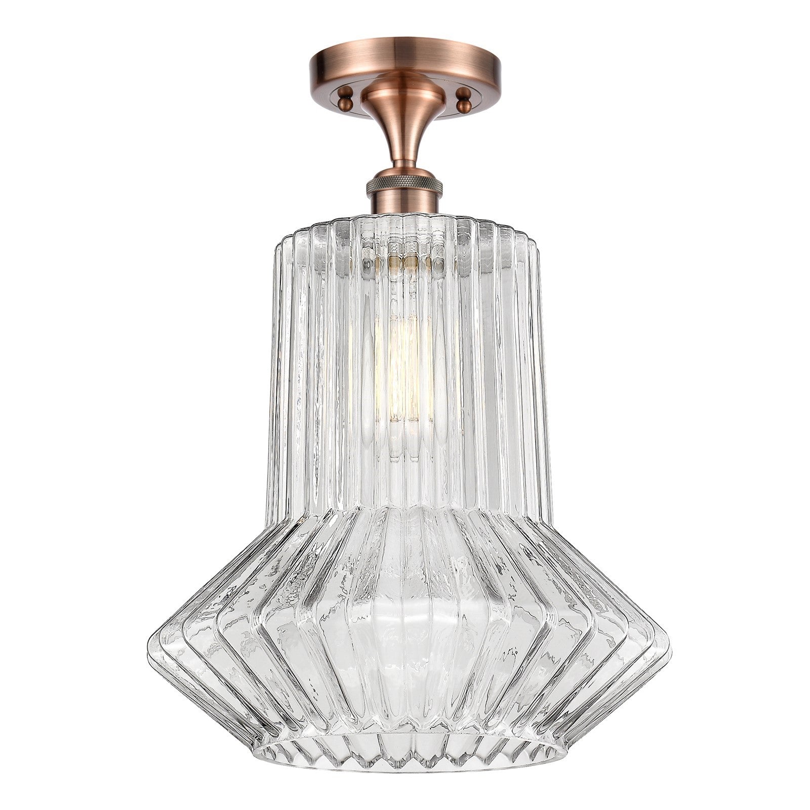 Innovations Springwater 12in 1-Light Semi-Flush Mount | Art Nouveau Antique Copper Steel and Clear Fluted Glass | Damp-Rated | Model 616-1F-AC-G212