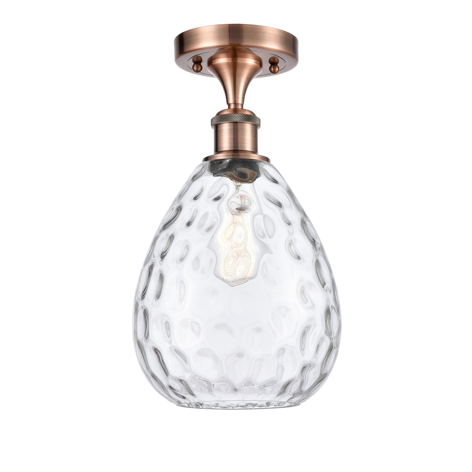 Innovations Waverly 8in 1-Light Semi-Flush Mount | Industrial Antique Copper Steel and Clear Glass | Damp Rated Entryway & Hallway | Model 616-1F-AC-G372