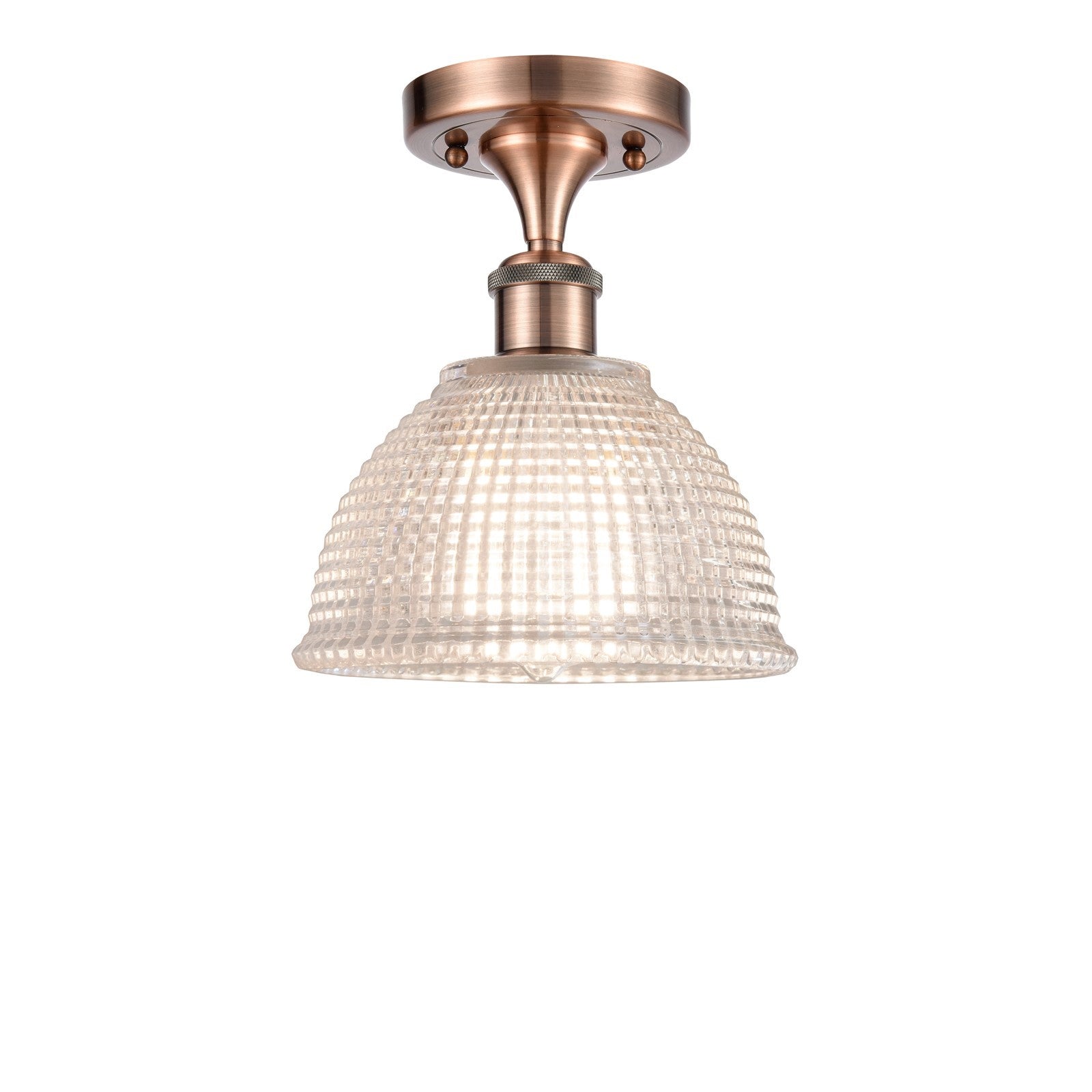 Innovations Arietta 8in 1-Light Semi-Flush Mount | Industrial Antique Copper Steel and Clear Glass Dome | Hallway & Bedroom | 8 x 8 | Model 616-1F-AC-G422