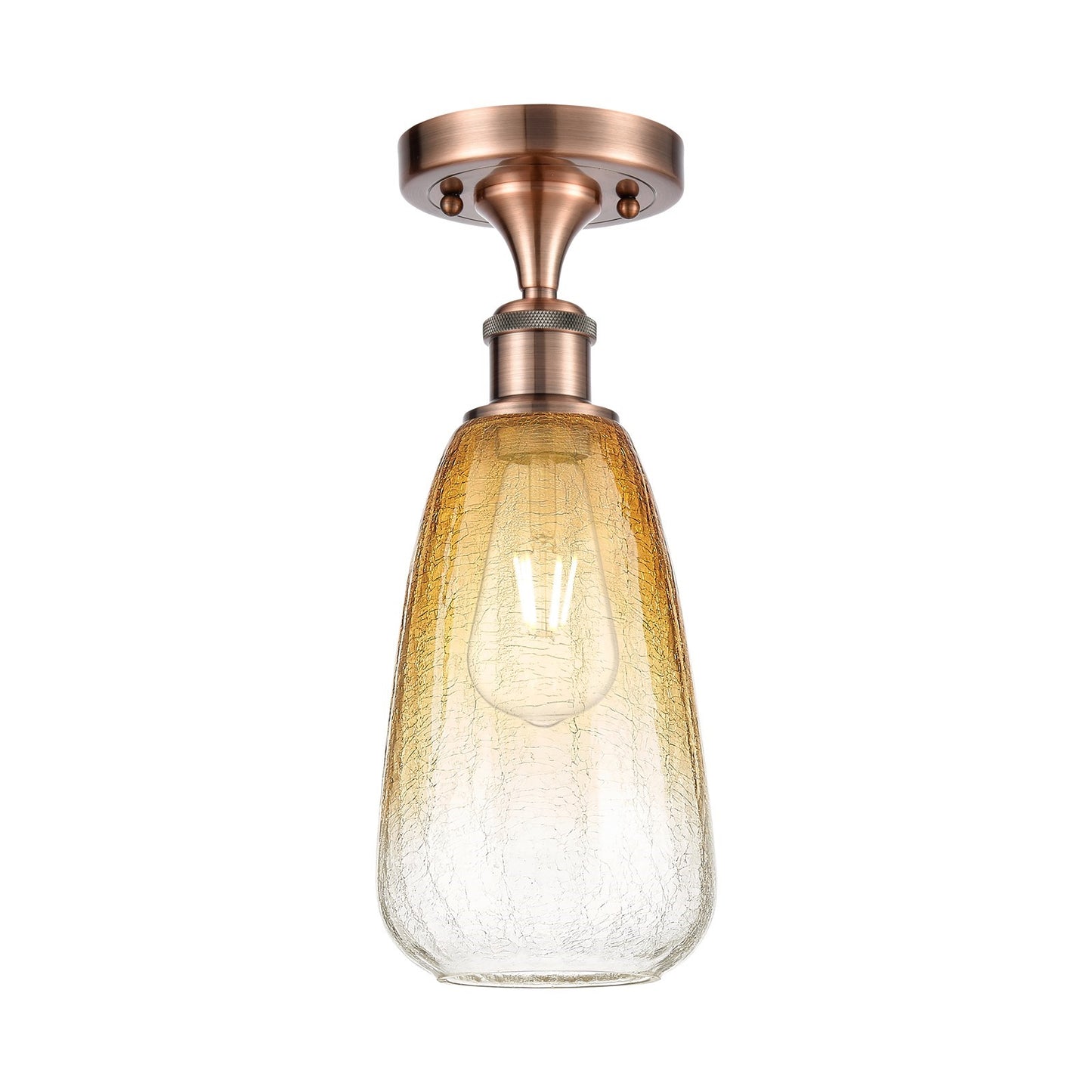 Innovations Brookhaven Almond 6in 1-Light Semi-Flush Mount | Industrial Antique Copper Steel and Amber Glass | Entryway & | Model 616-1F-AC-G480-6AM