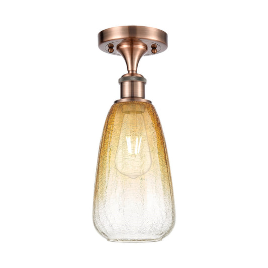 Innovations Brookhaven Almond 6in 1-Light Semi-Flush Mount | Industrial Antique Copper Steel and Amber Glass | Entryway & | Model 616-1F-AC-G480-6AM