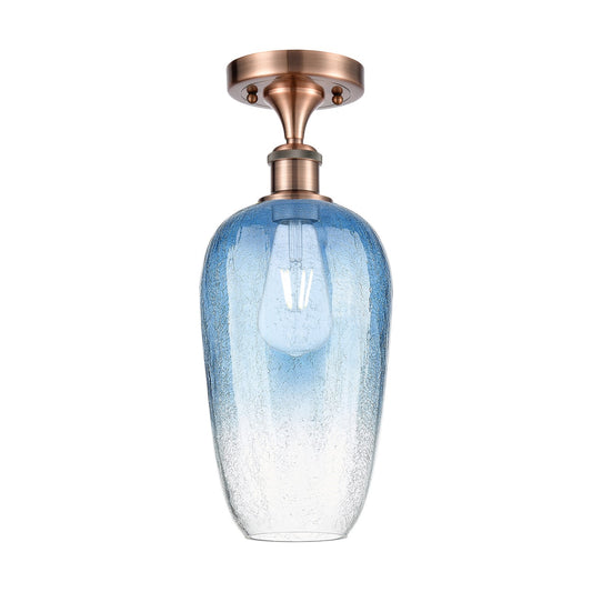 Innovations Brookhaven Flute 7in 1-Light Semi-Flush Mount | Industrial Antique Copper and Sapphire Blue Glass | Entryway & | Model 616-1F-AC-G484-7SB