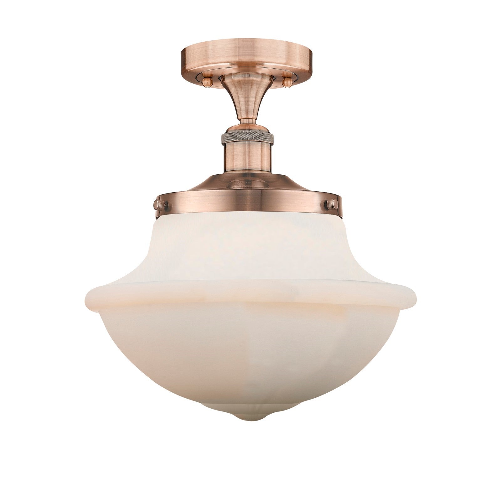 Innovations Oxford 12in 1-Light Semi-Flush Mount | Industrial Antique Copper and Matte White Frosted Glass | Entryway & Hallway | Model 616-1F-AC-G541