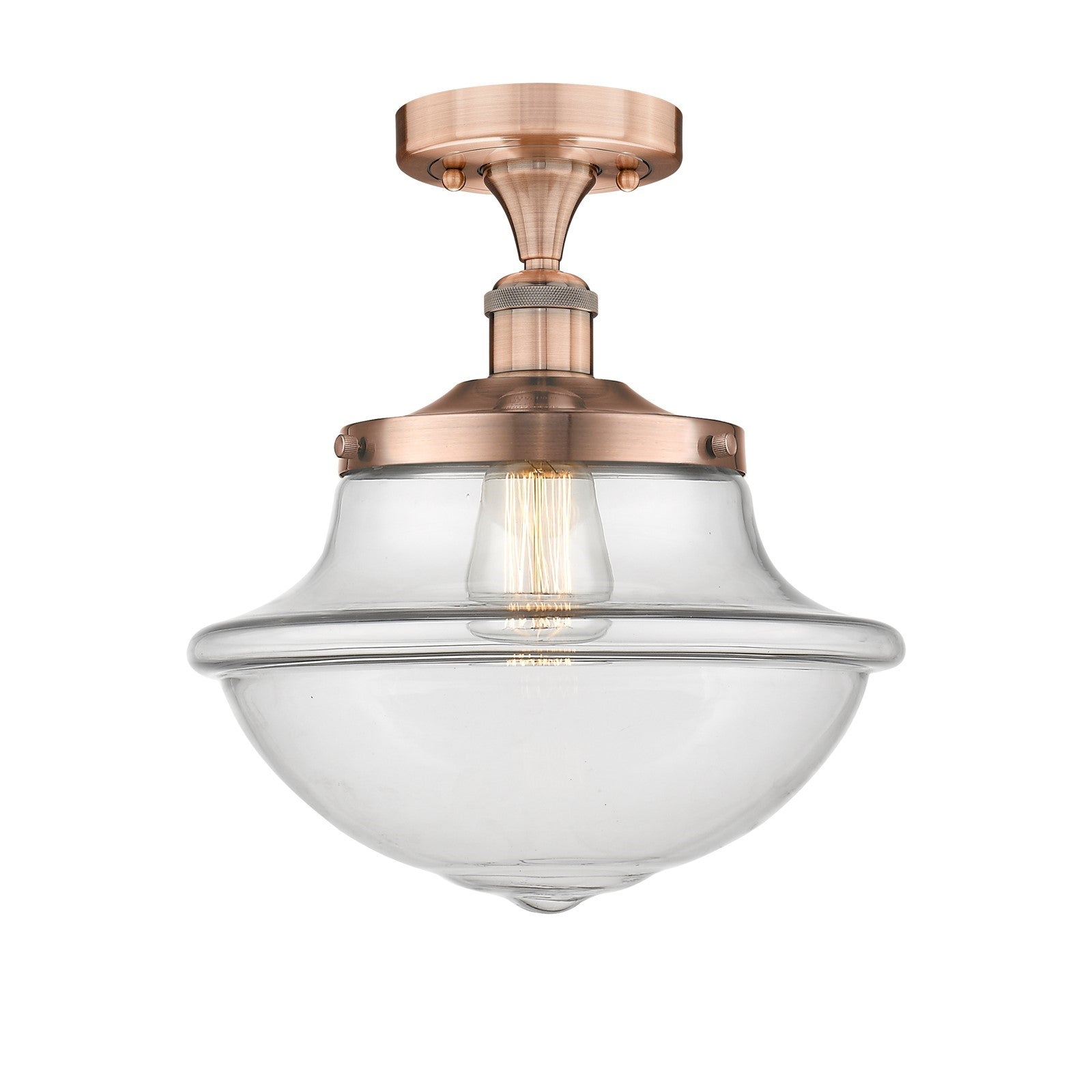 Innovations Oxford 12in 1-Light Semi-Flush Mount | Industrial Antique Copper Steel and Clear Glass | Entryway & Hallway | 11.75 x | Model 616-1F-AC-G542