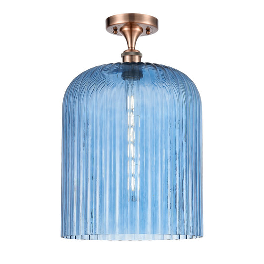 Innovations Bridal Veil 5in 1-Light Semi-Flush Mount | Art Nouveau Antique Copper and Princess Blue Glass | Bathroom & Covered | Model 616-1F-AC-G559-12BL