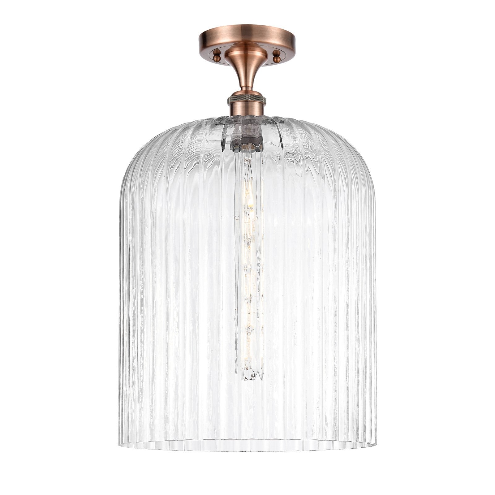 Innovations Bridal Veil 5in 1-Light Semi-Flush | Art Nouveau Industrial Antique Copper and Clear Ribbed Glass | Entryway & | Model 616-1F-AC-G559-12CL