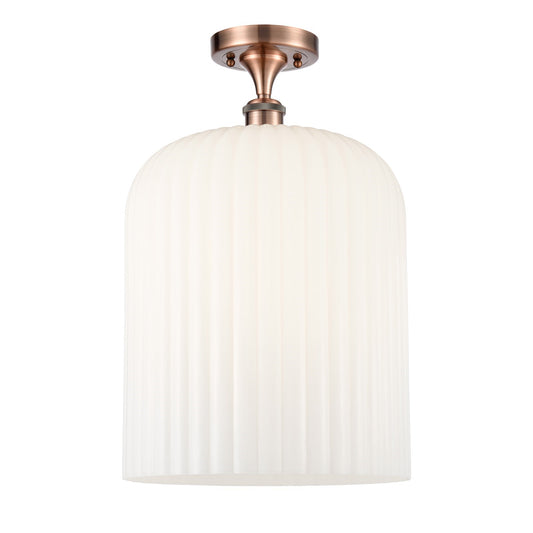 Innovations Bridal Veil 5in 1-Light Semi-Flush Mount | Art Nouveau Antique Copper Steel and Gloss White Ribbed Glass | Model 616-1F-AC-G559-12GWH