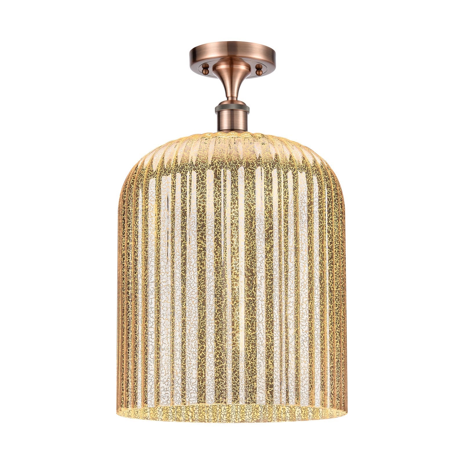 Innovations Bridal Veil 5in 1-Light Semi-Flush Mount | Art Nouveau Industrial Antique Copper Steel and Mercury Ribbed Glass | Model 616-1F-AC-G559-12ME