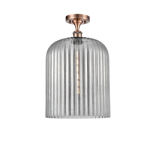 Innovations Bridal Veil 5in 1-Light Semi-Flush | Art Nouveau Industrial Antique Copper Steel and Light Smoke Ribbed Glass | Model 616-1F-AC-G559-12SM