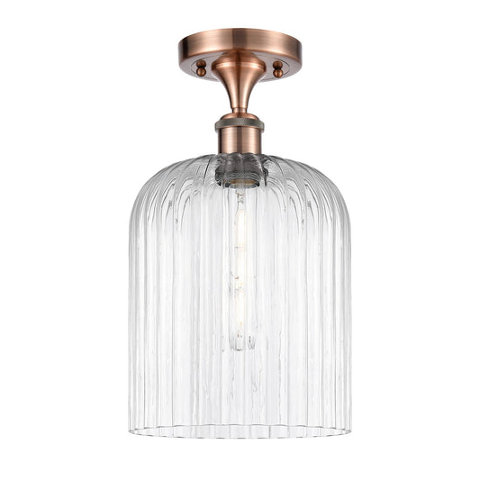 Innovations Bridal Veil 5in 1-Light Semi-Flush Mount | Industrial Art Nouveau Antique Copper and Clear Ribbed Glass | Hallway & | Model 616-1F-AC-G559-8CL