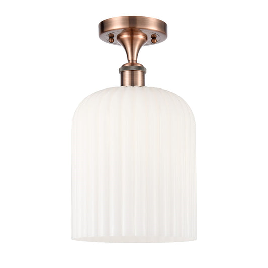 Innovations Bridal Veil 5in 1-Light Semi-Flush Mount | Art Nouveau Antique Copper Steel and Gloss White Ribbed Glass | Model 616-1F-AC-G559-8GWH