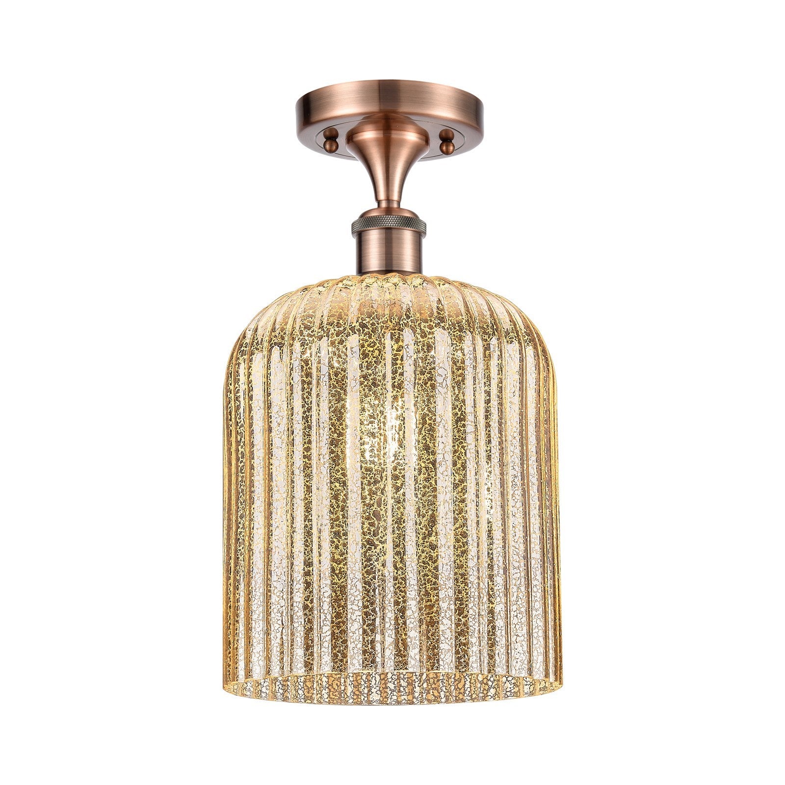Innovations Bridal Veil 5in 1-Light Semi-Flush Mount | Art Nouveau Industrial Antique Copper Steel and Mercury Ribbed Bell | Model 616-1F-AC-G559-8ME