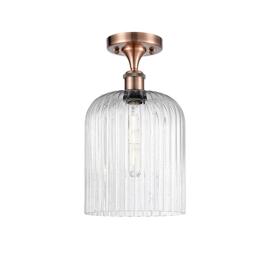 Innovations Bridal Veil 5in 1-Light Semi-Flush Mount | Art Nouveau Industrial Antique Copper and Seedy Ribbed Glass | Damp | Model 616-1F-AC-G559-8SDY