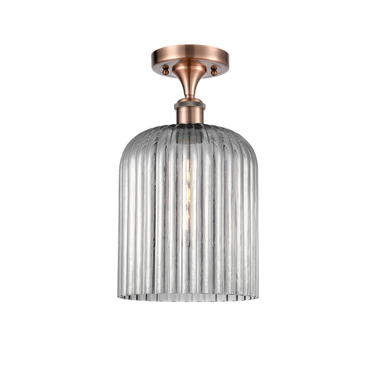 Innovations Bridal Veil 5in 1-Light Semi-Flush Mount | Art Nouveau Antique Copper Steel and Light Smoke Ribbed Glass | Entryway | Model 616-1F-AC-G559-8SM