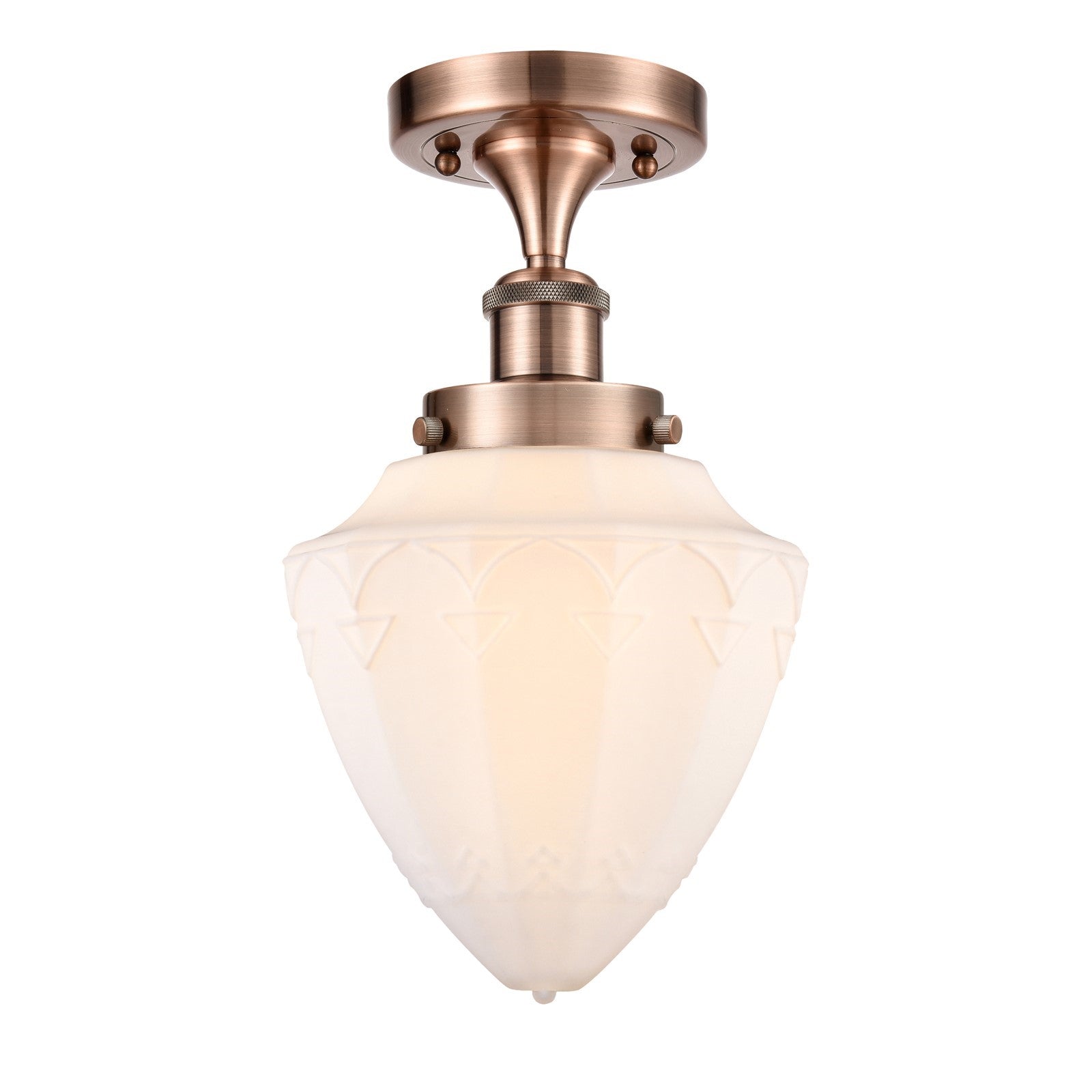 Innovations Bullet 6in 1-Light Semi-Flush Mount | Industrial Antique Copper Steel and Matte White Frosted Glass | Entryway & | Model 616-1F-AC-G661-7