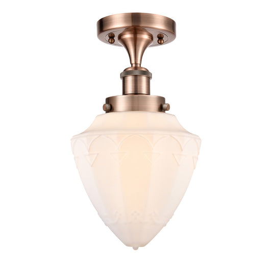 Innovations Bullet 6in 1-Light Semi-Flush Mount | Industrial Antique Copper Steel and Matte White Frosted Glass | Entryway & | Model 616-1F-AC-G661-7