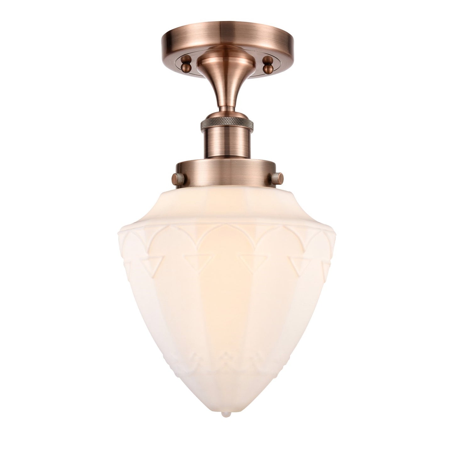 Innovations Bullet 6in 1-Light Semi-Flush Mount | Industrial Antique Copper Steel and Matte White Frosted Glass | Entryway & | Model 616-1F-AC-G661-7