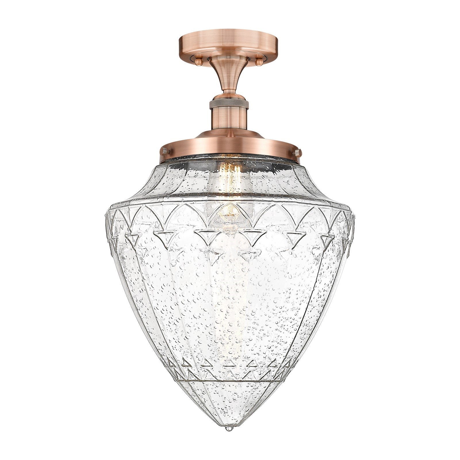 Innovations Bridgeton 12in 1-Light Semi-Flush Mount | Traditional Antique Copper Steel and Seedy Glass | Entryway & Bathroom | Model 616-1F-AC-G664-12