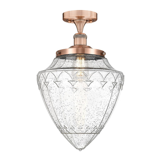Innovations Bridgeton 12in 1-Light Semi-Flush Mount | Traditional Antique Copper Steel and Seedy Glass | Entryway & Bathroom | Model 616-1F-AC-G664-12