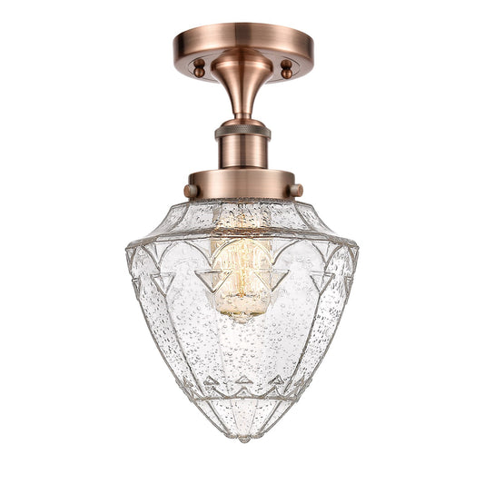 Innovations Bullet 6in 1-Light Semi-Flush Mount | Industrial Art Nouveau Antique Copper Steel and Seedy Glass | Entryway & | Model 616-1F-AC-G664-7