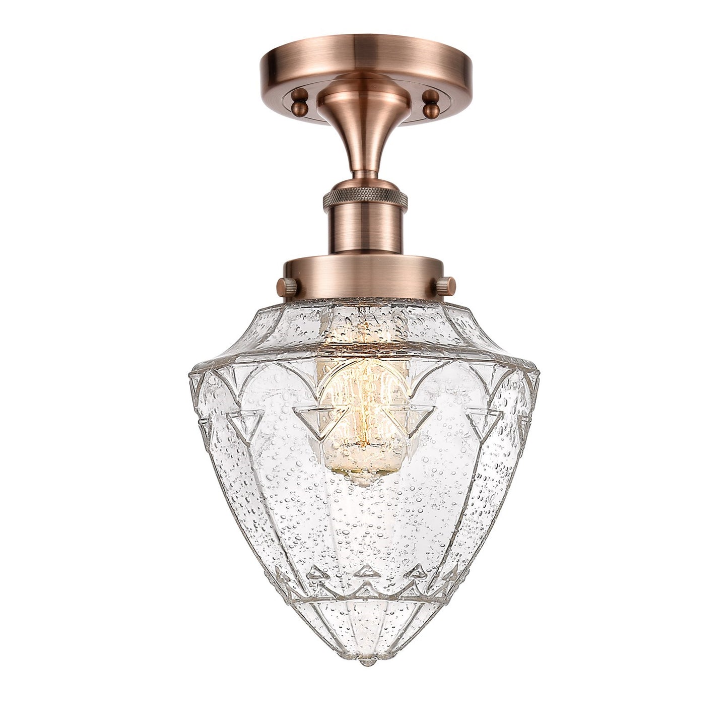 Innovations Bullet 6in 1-Light Semi-Flush Mount | Industrial Art Nouveau Antique Copper Steel and Seedy Glass | Entryway & | Model 616-1F-AC-G664-7