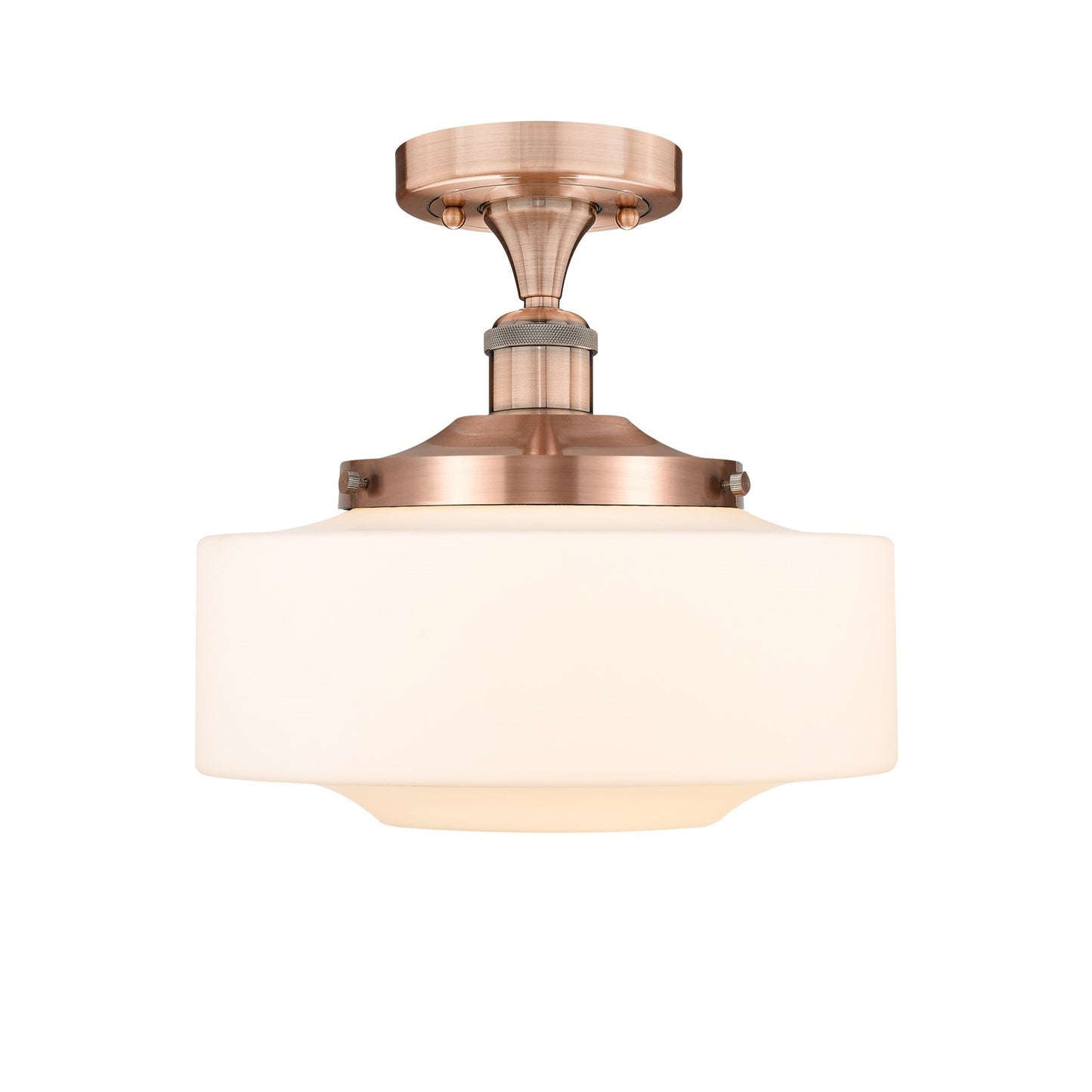 Innovations Bridgeton 12in 1-Light Semi-Flush Mount | Traditional Antique Copper and Matte White Frosted Glass | Hallway & | Model 616-1F-AC-G691-12