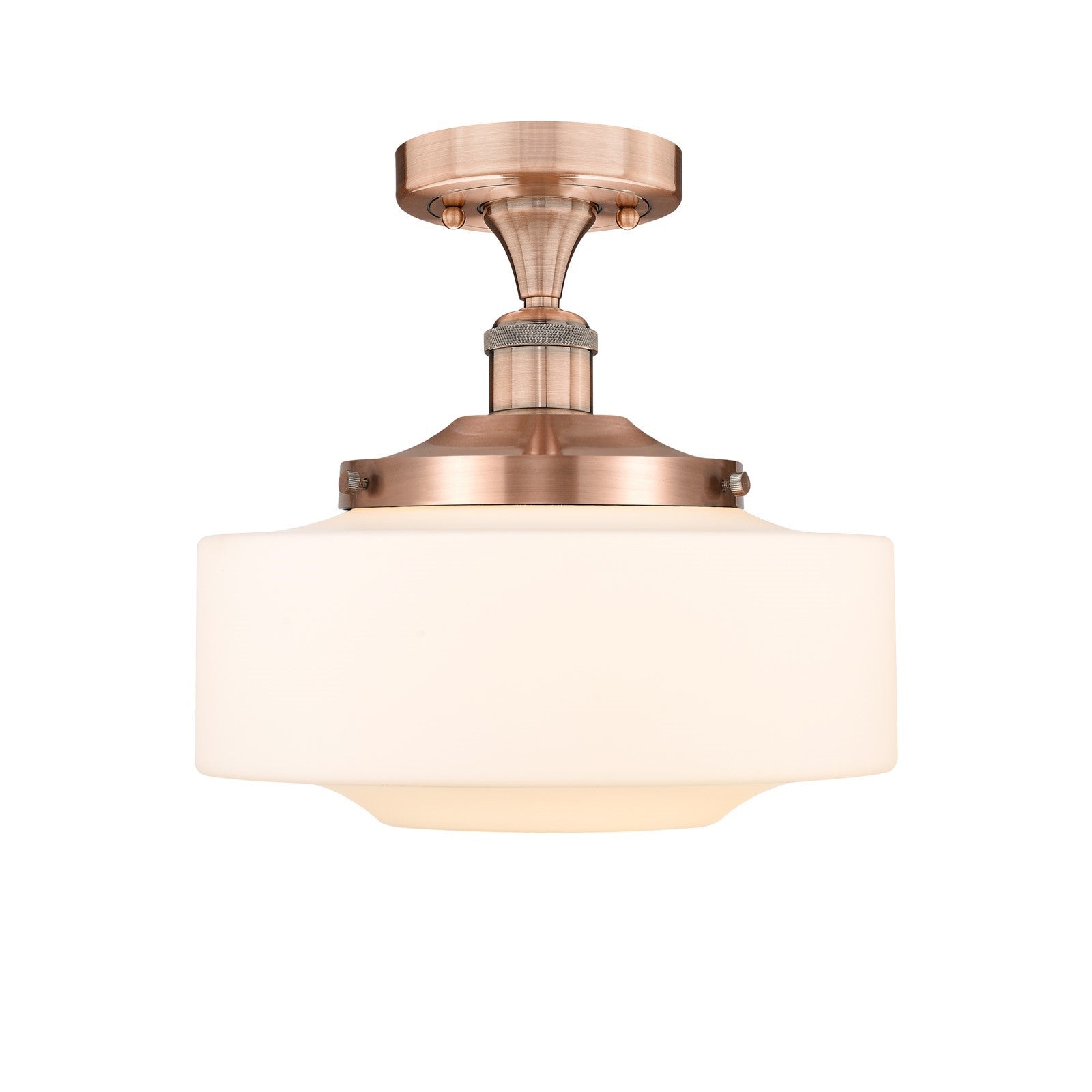 Innovations Bridgeton 12in 1-Light Semi-Flush Mount | Traditional Antique Copper and Matte White Frosted Glass | Hallway & | Model 616-1F-AC-G691-12