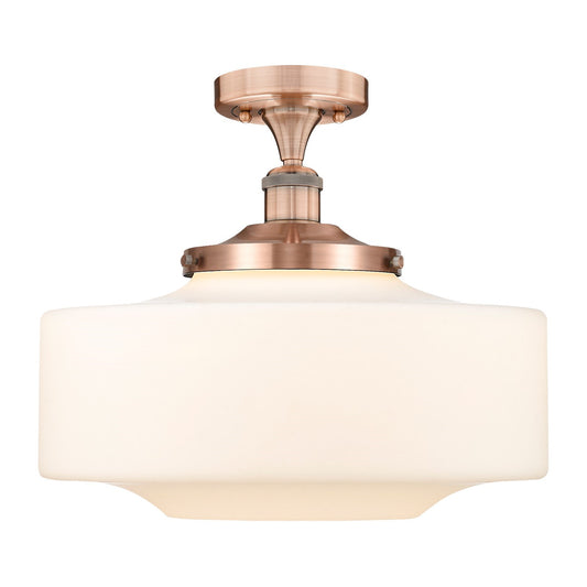 Innovations Bridgeton 16in 1-Light Semi-Flush Mount | Traditional Antique Copper Steel and Matte White Frosted Glass | Model 616-1F-AC-G691-16