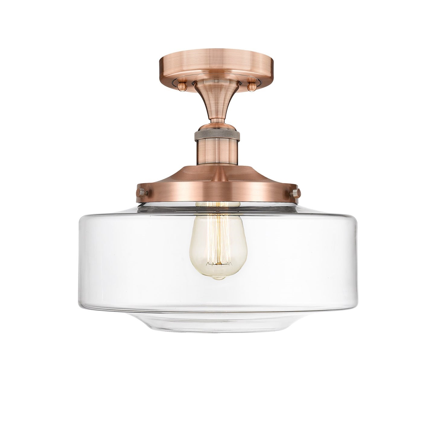 Innovations Bridgeton 12in 1-Light Semi-Flush Mount | Traditional Antique Copper Steel and Clear Glass | Damp-Rated Hallway & | Model 616-1F-AC-G692-12